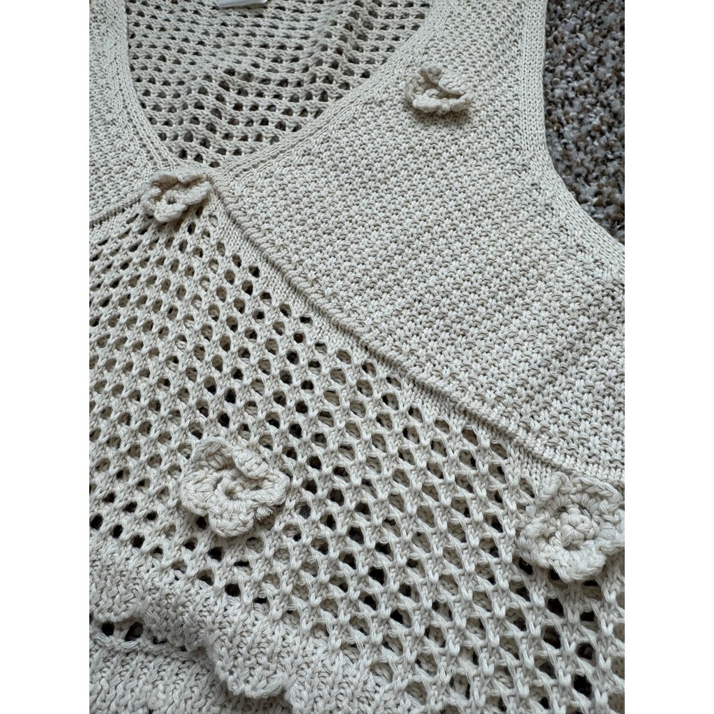 NEW Cha Cha Crochet Two Piece Set Small Cream Floral Applique Boho Scallop Hem - Picture 5 of 6